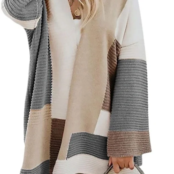 Colorblock Ribbed Open Cardigan Sweater Size Medium NWT - Picture 2 of 11